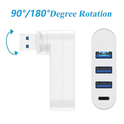 2 Pack 4-in-1 USB 3.0 Hub with Rotation, Multi-Port Adapter with 3 USB Ports and 1 USB C Port, High-Speed Data USB 3.0 Hub Compatible with Laptop/Table/Cellphone/Keyboard/Printer/MacBook