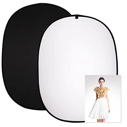5 * 6.5 ft (2mX1.5m) 2 in 1 Polyester Muslin Black White Collapsible Backdrop Pop-Up Portable Collapsible Reversible Photography Background with Carrying Bag - color: Black/White（5*6.5ft）