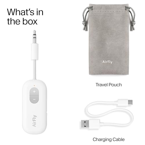 Twelve South AirFly SE, Bluetooth Wireless Audio Transmitter for AirPods/Wireless or Noise-Cancelling Headphones; Use with 3.5 mm Audio Jack on Airplanes, Gym Equipment or iPad/Tablets (Cool White) - color: Cool White, style: AirFly SE