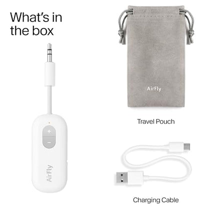 Twelve South AirFly SE, Bluetooth Wireless Audio Transmitter for AirPods/Wireless or Noise-Cancelling Headphones; Use with 3.5 mm Audio Jack on Airplanes, Gym Equipment or iPad/Tablets (Cool White) - color: Cool White, style: AirFly SE