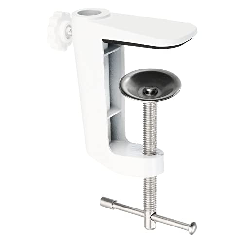 PATIKIL 0.29"/0.47" Hole Dia. Desk Table Mount Clamp, Universal C Shape Desk Clamp with Adjustable Screw for Microphone Arm Lamp Stand, White - color: White