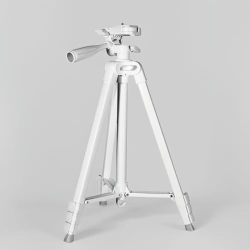 White Lightweight Tripod - 17" to 57" Adjustable Height with 360° Pan Head, Universal 1/4" Screw for Smartphone/DSLR/Camera/Projector - Ideal for Vlogging/Photography/Travel/Live Streaming