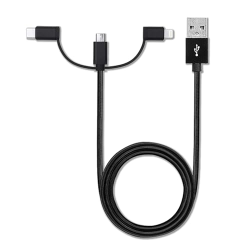 BoxWave Cable Compatible with Blackmagic Design Video Assist 3G (7 in) - AllCharge 3-in-1 Cable - Jet Black