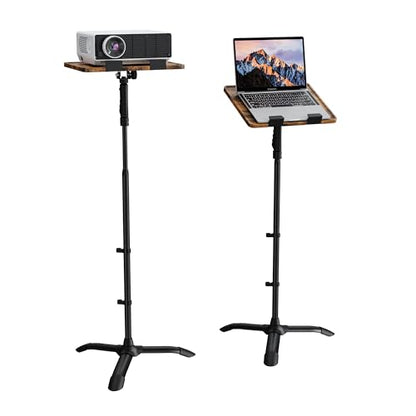 ETHU Laptop Floor Stand Adjustable Height, One-Hand Adjustment Projector Stand Tripod with Safety Lock, Heavy Duty Laptop Stand for Home Office Studio, Walnut - color: Walnut & Black
