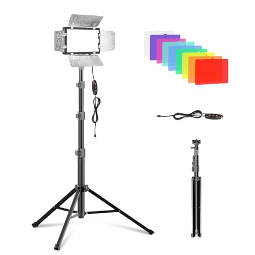 1Pack LED Video Photography Lighting Kit with 54'' Tripod Stand, Dimmable 5600K USB Studio Lights with Barndoor -9 Color Lighting for Video Recording, Photo Studios, YouTube, Streaming - size: 45-137cm (1Pack)