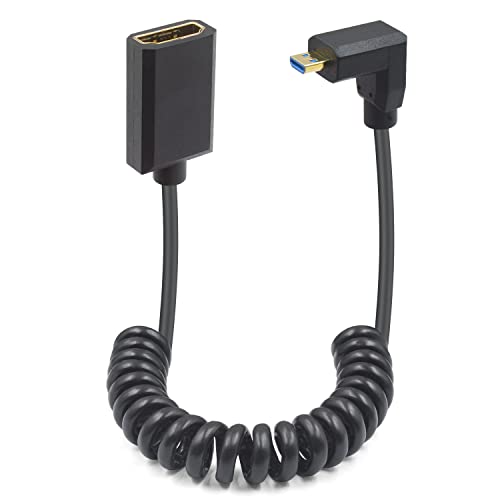 Duttek 8K 90 Degree HDMI to Micro HDMI Extension Cable, 48Gbps, 8K@60Hz, Down Angle Micro HDMI Male to HDMI Female Coiled Cable for Gopro Hero and Other Action Camera 3.3FT/1M - style: Down Angle Micro HDMI Male to HDMI Female