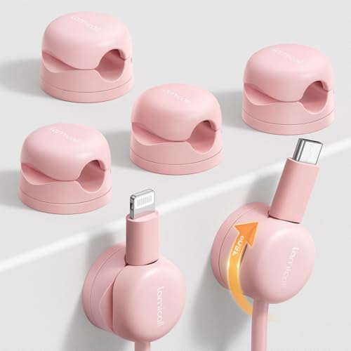 Lamicall 6 Pack Rotatable Spring Cord Organizer, Women Girls Adhesive Cable Management for Desk Nightstand Wall, Office Home Dorm Room Cable Clips Organizer Decor, Phone Charger Cord Holder, Pink - color: Sakura Pink, size: 6Pack