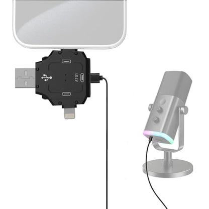 ZealSound USB Microphone Adapter – 3-in-1 Audio-Only Plug & Play Mic Adapter with USB-C, Lightning & USB for iPhone/Android/PC, Stable Signal for Streaming, Recording & Podcasting