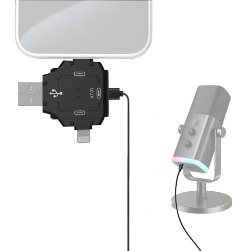 ZealSound USB Microphone Adapter – 3-in-1 Audio-Only Plug & Play Mic Adapter with USB-C, Lightning & USB for iPhone/Android/PC, Stable Signal for Streaming, Recording & Podcasting