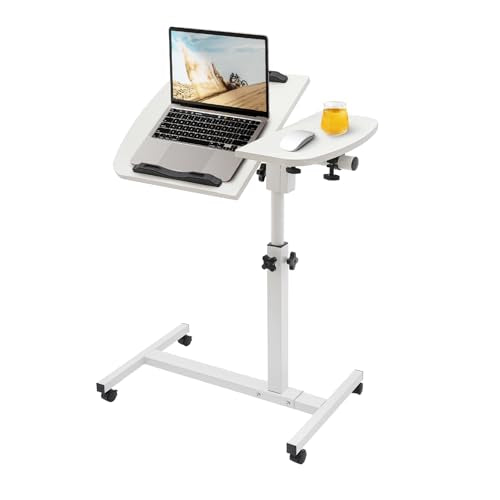 Adjustable Rolling Laptop Desk Stand,Laptop Mobile Stand with Wheels,Portable Computer Workstation with Tiltable Desktop for Teacher Classroom Home Office