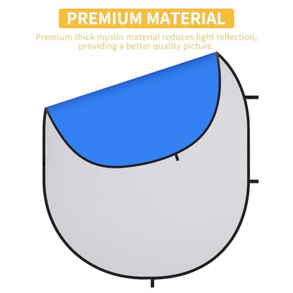 Kate Collapsible Pop-Up Backdrop for Self-Tape Auditions, Professional Headshots, Video Conferencing & Live Streaming - Portable Photography Background (5'x6.5' / 1.5x2m, Blue/Gray) - color: Blue/Gray