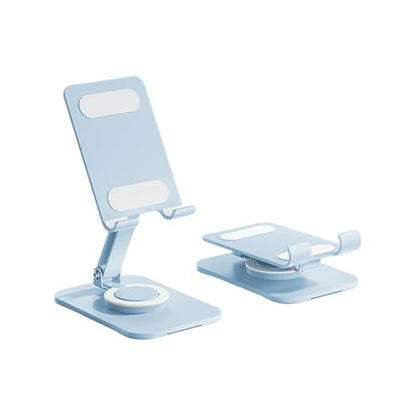 Carbon Steel Desktop Phone Stand Foldable Adjustable with Rotating Base for Video Calls Phone Tablet Portable Foldable Adjustable Desktop Rotating Desk Video Calling Online Learning Movie Hands - color: blue