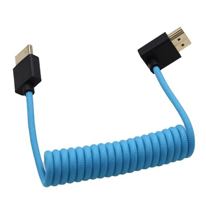 90-Degree HDMI 8K 4K 50p Cable for ATOMOS Ninja V Shinobi, Sony FX9 FX30, Nikon Z6iii Z8 Z9, Fujifilm GFX100II X-H2S, Teradek Hollyland Mars 400, PC TV PS5 Xbox, Braided Coiled - color: Blue, size: Down Angled to Straight