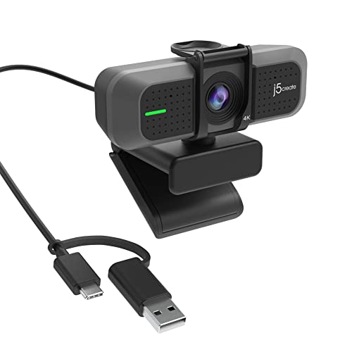 j5create 4K Wide Angle Webcam with Microphone/Privacy Cover for Video Conferencing, Streaming, Recording and Online Teaching, Supports Zoom, Skype, Teams, OBS and More (JVU430)