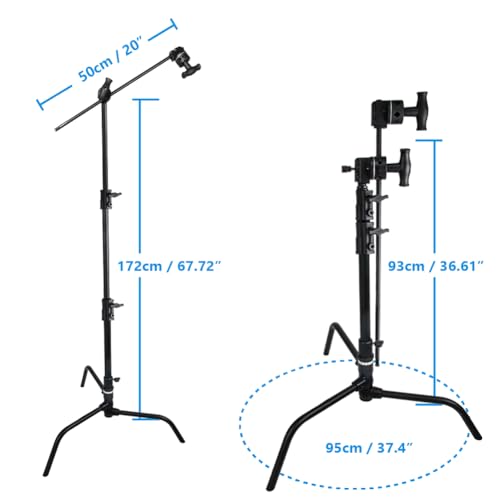 Kupo 20" C-Stand Turtle Base Kit Professional Grip Stand with 2.5" Grip Head and 20" Grip Arm, Heavy-Duty Steel Construction for Photography and Video Lighting - Black (KS704611) - color: Black, style: 20" Turtle Base Kit