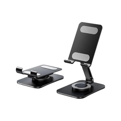 Carbon Steel Desktop Phone Stand Foldable Adjustable with Rotating Base for Video Calls Phone Tablet Portable Foldable Adjustable Desktop Rotating Desk Video Calling Online Learning Movie Hands - color: Black
