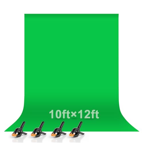 EMART Green Screen Backdrop, 10 x 12 Ft Photography Greenscreen Background Sheet Fabric Kit for YouTube Video Streaming Zoom, Small Photo Chromakey Muslin Cloth Curtain with 4 Clip - color: Green, size: 10 x 12 Ft