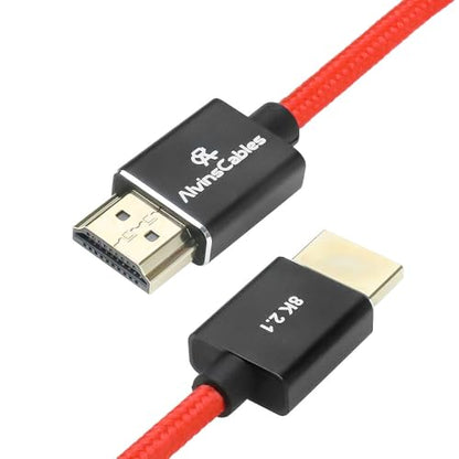 Alvin's Cables Right Angle Micro HDMI to HDMI Cable 8K@60Hz 4K@120Hz, Braided Coiled HDMI 2.1 for Sony A7RIII/A7II/A7M3, Canon R5/M6, Fujifilm X-T4/X-T3, GoPro, Nikon - Red Ultra Durable - color: Red, style: Right Angle micro HDMI
