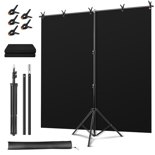 Black Screen Backdrop Kit, Portable Blackscreen Background with T-Shaped Stand, 5 Clamps & Carrying Bag for Photography, Streaming, Zoom, Gaming, (Black, 6.5 Feet X 5.0 Feet) - color: 78×59IN Black