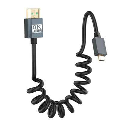 CERRXIAN 8K Micro HDMI to HDMI Cable, Ultra HD High Speed HDMI to Micro HDMI Coiled Cable 2.1 Support 8K 4K 3D and Dynamic HDR Up to 48Gbps, Compatible with Laptop Camera Monitor ect 3FT/0.9M