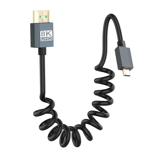 CERRXIAN 8K Micro HDMI to HDMI Cable, Ultra HD High Speed HDMI to Micro HDMI Coiled Cable 2.1 Support 8K 4K 3D and Dynamic HDR Up to 48Gbps, Compatible with Laptop Camera Monitor ect 3FT/0.9M