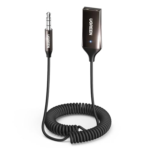 UGREEN Aux to Bluetooth 6.0 Adapter 3.5mm Bluetooth Receiver for Car USB 2.0 to 3.5mm Jack Kit with Built-in Microphone Aux Input for Hands-Free Calls Compatible with Car Speaker and Home Audio - color: Dark Grey
