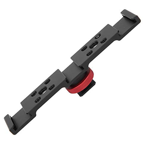 3 in 1 Hot Shoe Mount Adapter, Camera Hot Shoe Bracket with Multiple Screw Holes, Aluminum Alloy Extension Bar for Camera Mobile Phone Rabbit Cage (Black) - color: Black