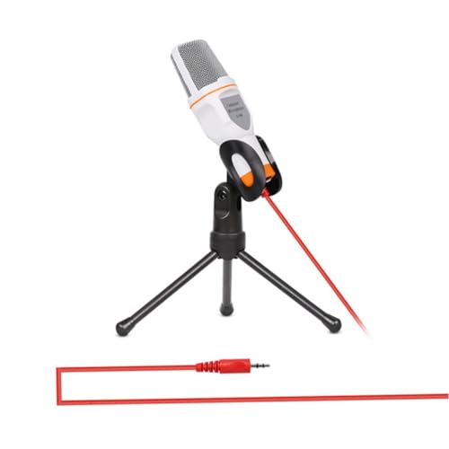 Mic Condenser Podcast Microphone with Holder Clip for Pc Laptop Skype MSN Karaoke White Omnidirectional Background Noise Reduction Plug Play - color: White
