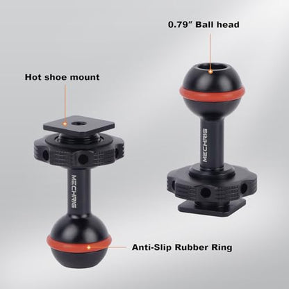 20mm Ball Head Hot Shoe Adapter for Camera Magic Arm, CNC Aluminum Alloy Quick Release Mount with Anti-Slip Ring for DSLR Rig/Gimbal Handle/Riding Filming(62008 Hot Shoe Mount Ball Head)