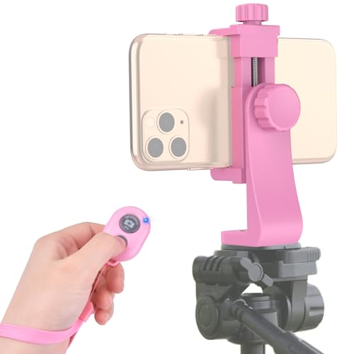 Universal Phone Tripod Mount Adapter with Ｗireless Camera Remote, Cell Phone Holder with Adjustable Clamp for Selfie Stick Monopod Compatible with iPhone, Samsung and so on -Pink - color: Pink