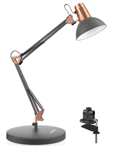 LEPOWER Metal Desk Lamp, Adjustable Goose Neck Architect Table Lamp with On/Off Switch, Swing Arm Desk Lamp with Clamp, Eye-Caring Reading Lamp for Bedroom, Study Room &Office (Sandy Black) - color: Sand Black
