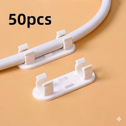 50pcs Adjustable Cable Clips - Sticky Wire Organizers for TV, PC & Ethernet Cords Under Desk & Wall Cord Management, Durable Plastic Adhesive Mounting, Damage-Free Removal for Home Office Organization
