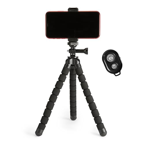 Amazon Basics Portable and Flexible Tripod with Wireless Remote and Smartphone Clamp, 10-inch, Black - size: 10inch