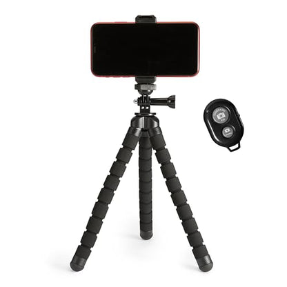 Amazon Basics Portable and Flexible Tripod with Wireless Remote and Smartphone Clamp, 10-inch, Black - size: 10inch