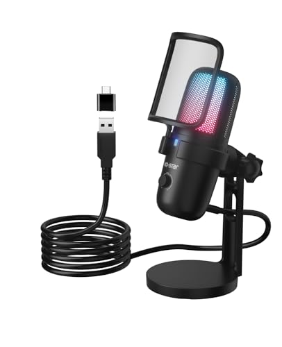 M-640S Wired USB Microphone, 96KHz/24BIT Studio Condenser Mic with RGB Lighting, Cardioid/Omni Dual Pickup Pattern, Tap Mute & Volume Control, Type-C for Streaming, Recording, Gaming, Podcasting