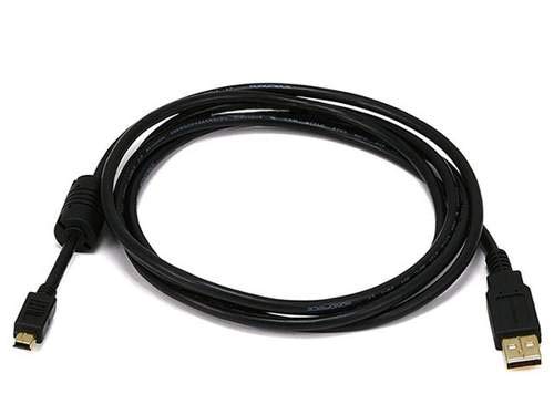 Monoprice 15-Feet USB 2.0 A Male to Mini-B 5pin Male 28/24AWG Cable with Ferrite Core (Gold Plated) (105450)