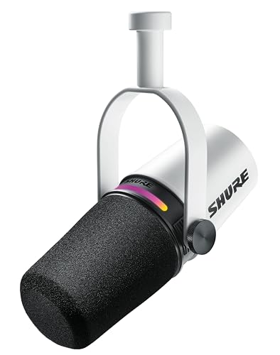 Shure MV7+ Dynamic Microphone – USB-C & XLR Podcast Mic for Streaming, Recording & Broadcasting, OBS Certified, Auto Level Mode, Digital Pop Filter, LED Panel, White - style: USB/XLR - White