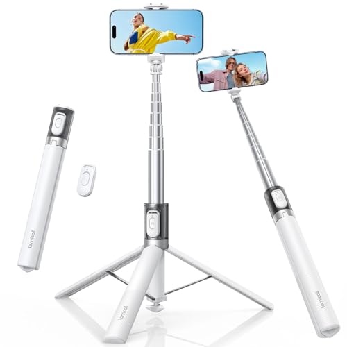 Lamicall [One Pull Close] Phone Tripod for iPhone, 65" Selfie Stick Tripod with Remote & Cold Shoe, Ultralight Phone Stand for Recording for Travel Live Stream Vlog fit iPhone 17 Pro Max Android White - color: NEW Upgraded - White
