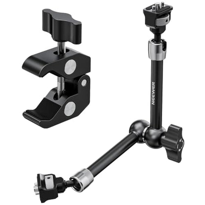 Neewer 11" Articulating Magic Arm Clamp Mount with Super Clamp, Camera Monitor Mount with 1/4" 3/8" ARRI Locating Pins & Holes for DSLR Action Camera Video Light Compatible with SmallRig Cage, ST16C - style: ST16C w/Clamp