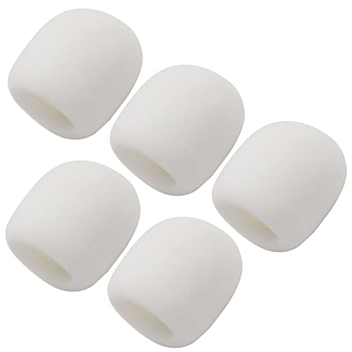 Fielect 5Pcs Microphone Cover Sponge Foam Mic Cover Handheld Microphone Windscreen Shield Protector Mic Foam Filter Cover White for Karaoke DJ, KTV, Broadcasting - color: White