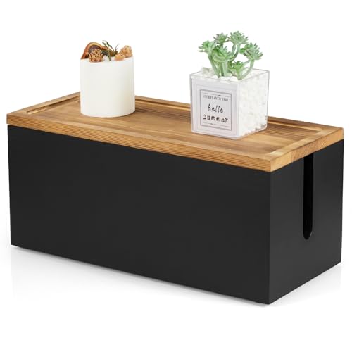 Bivvclaz Cable Management Box Medium, Wooden Cord Organizer Box for Desk, Floor, Office to Hide Extension Cords Power Stripes Surge Protectors Chargers Wires, Black - color: Black, size: Medium