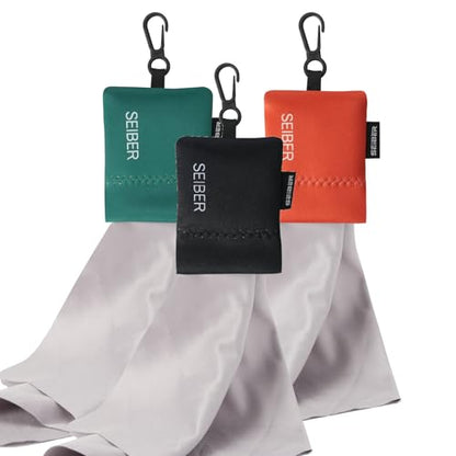SEIBER Microfiber Eyeglass Cleaning Cloths with Pouch,3P, BK OR GRN | 7x7 Cloth For Glasses, Camera Lenses, Laptop Screens, Self-Closing Bottom - color: BLACK,ORANGE,DARK GREEN