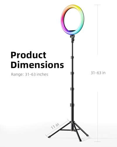TODI 12" RGB Ring Light with 63" Tripod Stand, 3 CCT Mode and 39 Color Mode Selfie RingLight with Stand, 2-in-1 LED Ring Light with Selfie Remote, for Makeup, Live Stream - color: RGB-1
