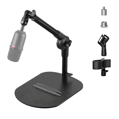 Desktop Microphone Stand, Adjustable Desk Mic Stand for AM8 K669B Yeti HyperX QuadCast SoloCast AT2020, Webcams Camera, Compatible 1/4, 3/8 & 5/8 Thread, for Recording/Podcasting/Streaming