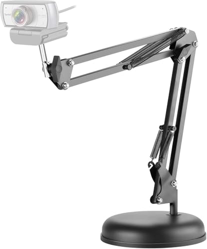 Spedal Desktop Webcam Stand with Weighted Round Base, Adjustable Scissor Arm Camera Mount with Phone Holder, 1/4" Thread MF920Pro, Smartphones, Overhead Recording & Live Streaming