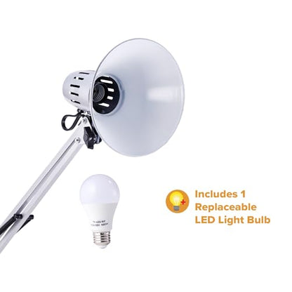 Bostitch Office VLF100-SLV Swing Arm Desk Lamp with Clamp Mount, 36" Reach with Multi-Joint Adjustment, Includes Replaceable LED Bulb (VLF), Silver - style: Clamp, Silver