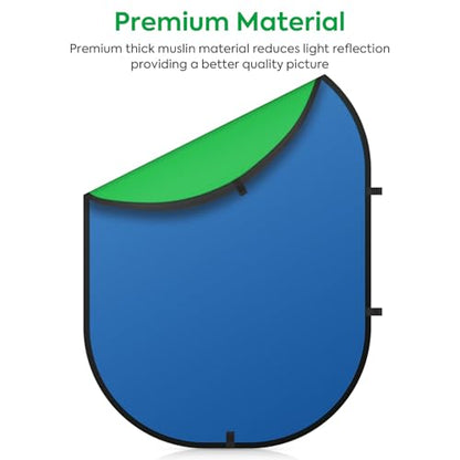 Portable Green Blue Backdrop 5x6.5ft/1.5x2m,2 in 1 Pop Up Collapsible Reversible Background with Carrying Bag for Photography Studio, Video & Live Streaming