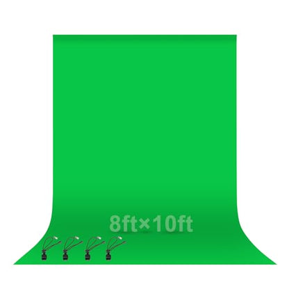 EMART Green Screen Backdrop, 8 x 10 Ft Photography Greenscreen Background Sheet Fabric Kit for YouTube Video Streaming Zoom, Small Photo Chromakey Cloth Curtain with 4 Clip - color: Green, size: 8 x 10 Ft