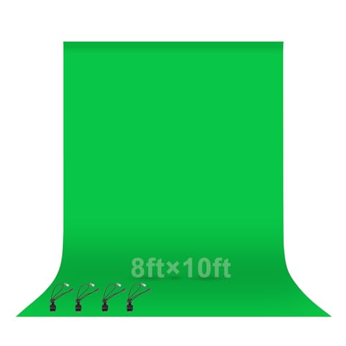 EMART Green Screen Backdrop, 8 x 10 Ft Photography Greenscreen Background Sheet Fabric Kit for YouTube Video Streaming Zoom, Small Photo Chromakey Cloth Curtain with 4 Clip - color: Green, size: 8 x 10 Ft