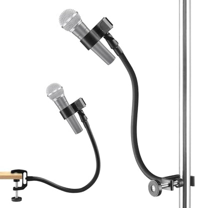 18.9" Gooseneck Microphone Stand, Flexible Adjustable Mic Arm with Super Clamp and Mic Clip, 3/8" to 5/8" Adapter, Microphone Mount Compatible with Shure/Fifine/AT2020/Pyle/Blue Snowball/Razer